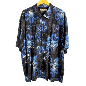 Tommy Bahama Men’s Black, White & Blue Floral Hawaiian Silk Camp Shirt, Size XLX